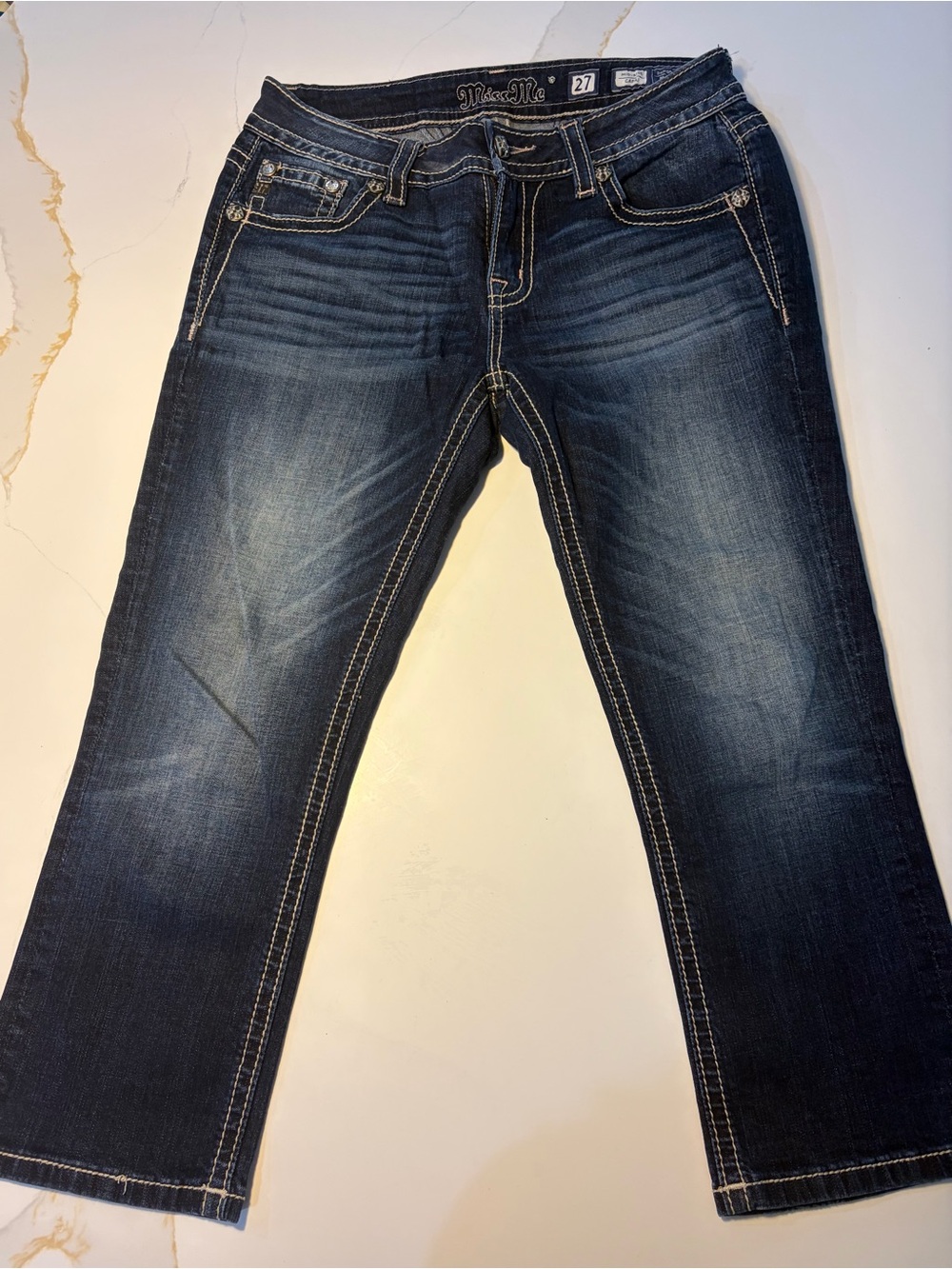 Miss Me Mid Rise Capri Jeans Size 27 Dark Wash Embroidered Pocket  Boho Western
